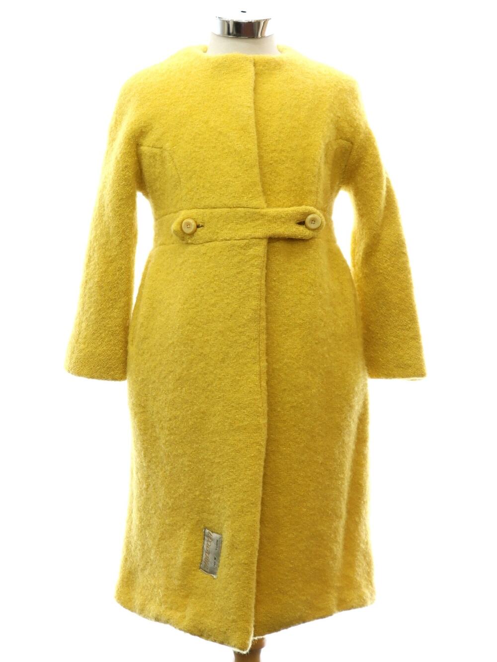 Vintage 60s Lemon Yellow Wool Car Coat Women's XS CuddleCoat Union Made
